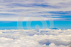 Flying in an airplane somewhere over the landscape of Costa Rica