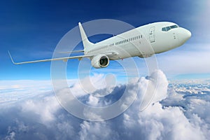 Flying airplane, transportation. Jet air plane. Adventure, commercial cloud sky travel