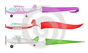 Flying Airplanes with Fluttering Empty Banner Vector Set