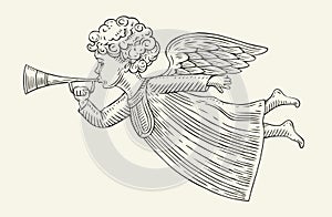 Flying angel messenger. Sketch vintage vector illustration