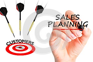 Flying arrows to a customers target suggesting sales planning