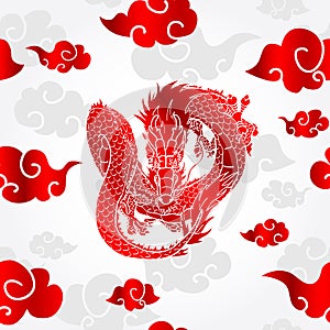 Flying Asian dragon and cloud pattern