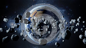 Flying asteroid, meteorite to Earth. outer space. Armageddon. 3d rendering