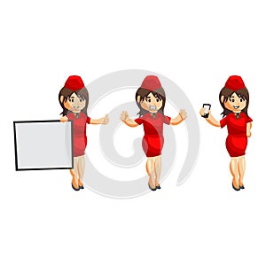 Flying attendants air hostess Profession stewardess cartoon character illustration