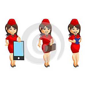 Flying attendants air hostess Profession stewardess cartoon character illustration