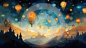 Flying background fantasy moon invitation illuminated night magic planet dream paper holy star