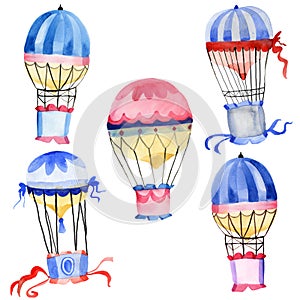Flying balloons set cute illustrations