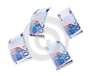 Flying 20 banknotes of euros