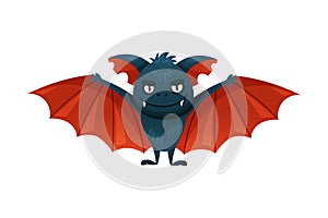 Flying Bat with Fangs as Halloween Character Vector Illustration