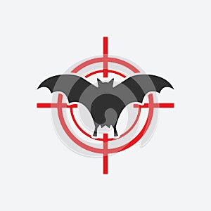 Flying bat icon red target. Insect pest control sign