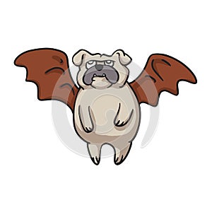 Flying bat pug cartoon