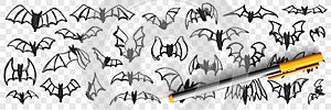 Flying bats at night doodle set