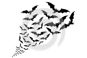 Flying bats silhouettes. flock of bats