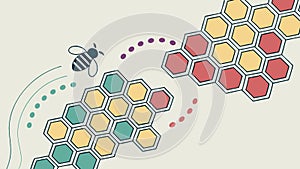 Flying Bee with Abstract Hexagon Pattern Background, vector design Generative AI