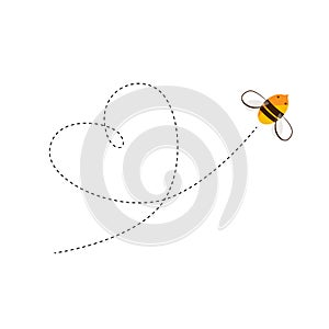 Flying bee and the heart shape flight trajectory. Vector cartoon illustration photo