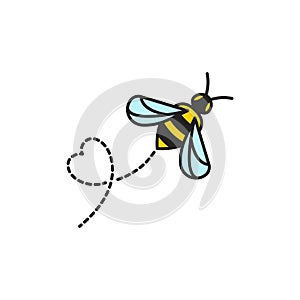 Flying bee love. Vector logo icon template