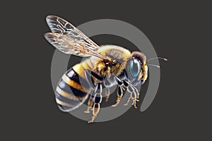 Flying bee macro. Generative ai