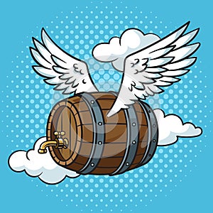 flying beer wooden barrel pop art vector photo
