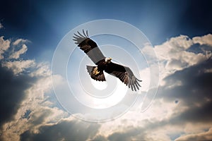 Flying Big White Eagle Against Blue Sky