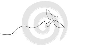 Flying bird continuous line drawing element isolated on white background for decorative element. Vector illustration of animal