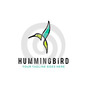 Flying bird logo design template with linear concept style. vector illustration of hummingbird/colibri in outline, monoline style photo