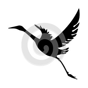 Flying bird with spread wings. Silhouette vector illustration, isolated on white background. Sign, logo or tattoo