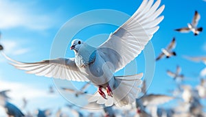 Flying bird symbolizes freedom and spirituality in nature beauty generated by AI