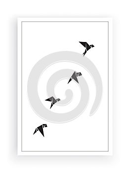 Flying Birds Silhouettes isolated on white background, vector. Black and white Wall Decals, Art Decor, Wall Decoration, wall art