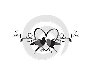 Flying Birds silhouettes  in shape of heart, vector. Wall decals, wall artwork