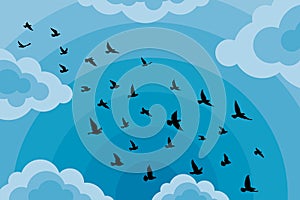 Flying birds silhouettes on white background. Vector illustration. isolated bird flying. tattoo and wallpaper background design.