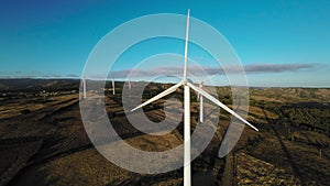 Flying on the blade of a wind power plant generator