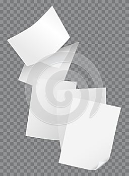 Flying blank papers isolated on transparent background vector illustration