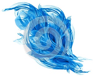 Flying Blue Fabric, Waving Flowing Silk Cloth, Fluttering Abstract Waves Material on White Background