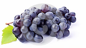 Flying blue grapes isolated on white background. Bunch of falling berries. generative ai