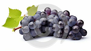 Flying blue grapes isolated on white background. Bunch of falling berries. generative ai