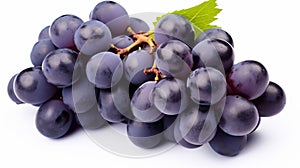 Flying blue grapes isolated on white background. Bunch of falling berries. generative ai