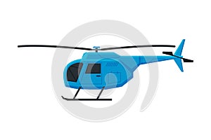 Flying Blue Helicopter, Aircraft Chopper Air Transportation Flat Vector Illustration