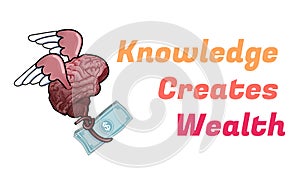 Flying brain collect money, knowledge created wealth