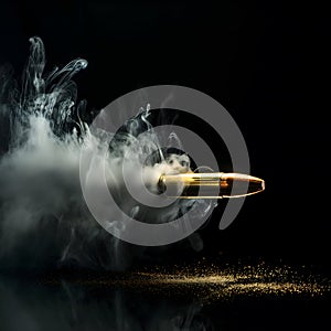 Bullet on a black background in smoke