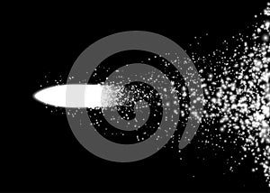 Flying bullet from light particles. Vector illustration.