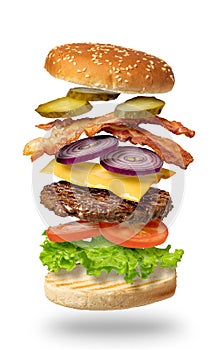 Flying burger on a white background