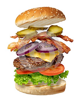 Flying burger on a white background