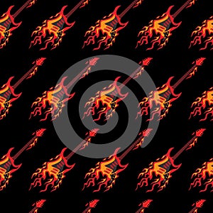 Flying Burning Guitars Seamless Pattern Background Vector Illustration