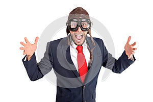 Flying businessman with goggles