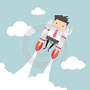 Flying businessman with jetpack