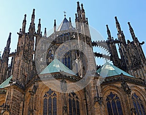 flying buttress and spires of Saint Vitus Cathedral in Prague