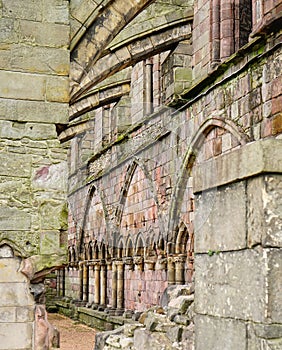 Flying Buttresses support a beautiful medieval stone wall of a Church Ruin