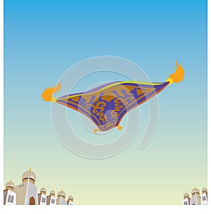 Flying carpet, color vector illustration