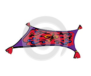 Flying carpet on an isolated background. Cartoon. Vector