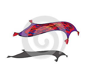 Flying carpet on an isolated background. Magic carpet. Cartoon. Vector